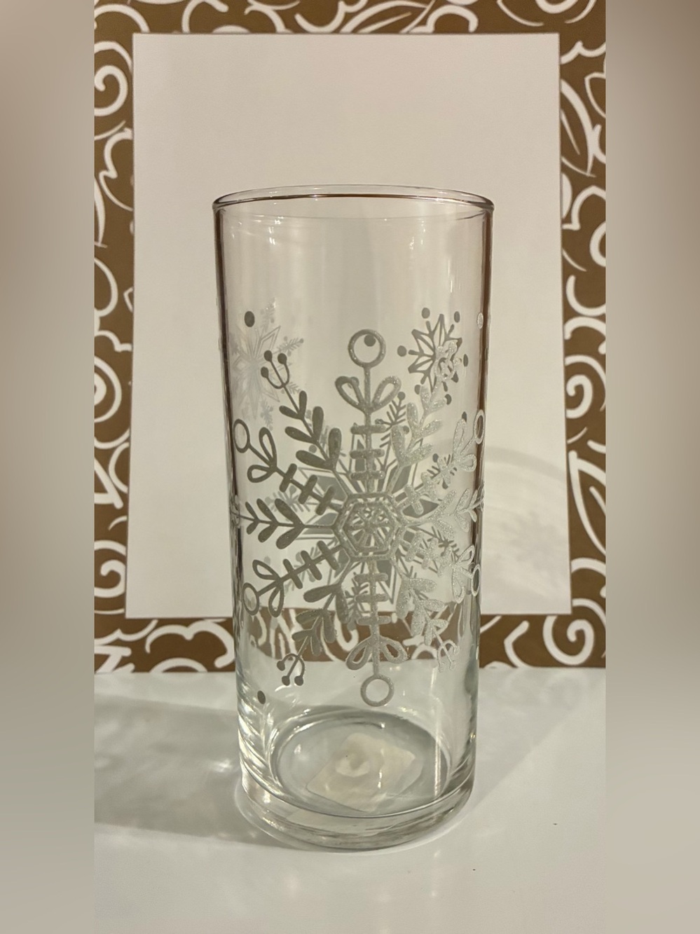 Clear Glass Cup with Frosted Snowflake Design - Home Accents